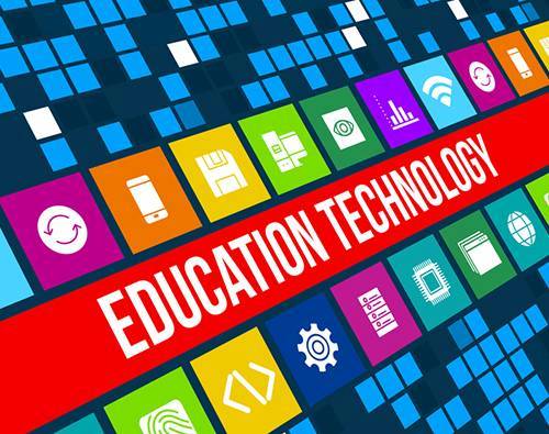 Education technology concept image with technology icons and copyspace